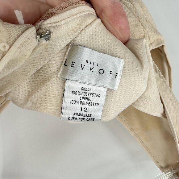 BILL LEVKOFF formal dress gown tulle sequins sleeveless full length champagne 12 - Picture 9 of 9